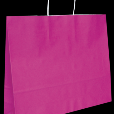 Bolsa de papel blanco fondo fucsia 41+12X32 asa rizada