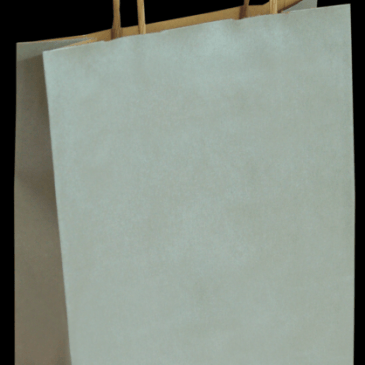 Bolsa de papel kraft liso fondo plata 18+08X24 asa rizada