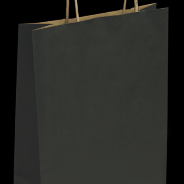 Bolsa de papel kraft liso fondo negro 32+12X42 asa rizada