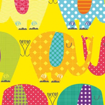 Bobina papel de regalo estucado elefantes amarillo 70cmX100m