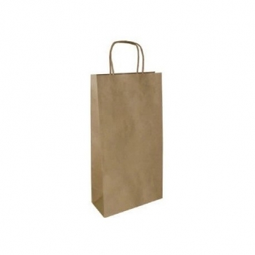 Bolsa de papel kraft liso para 2 botellas asa rizada con separador (paq. de 50 uds.)